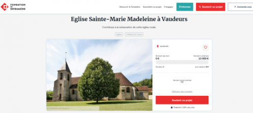 Cagnotte fondation patrimoine eglise vaudeurs